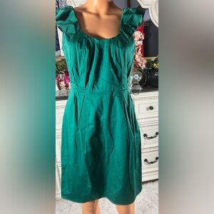 Banana Republic Teal Tie Waist Cinch Ruffle Shoulder Lily Dress